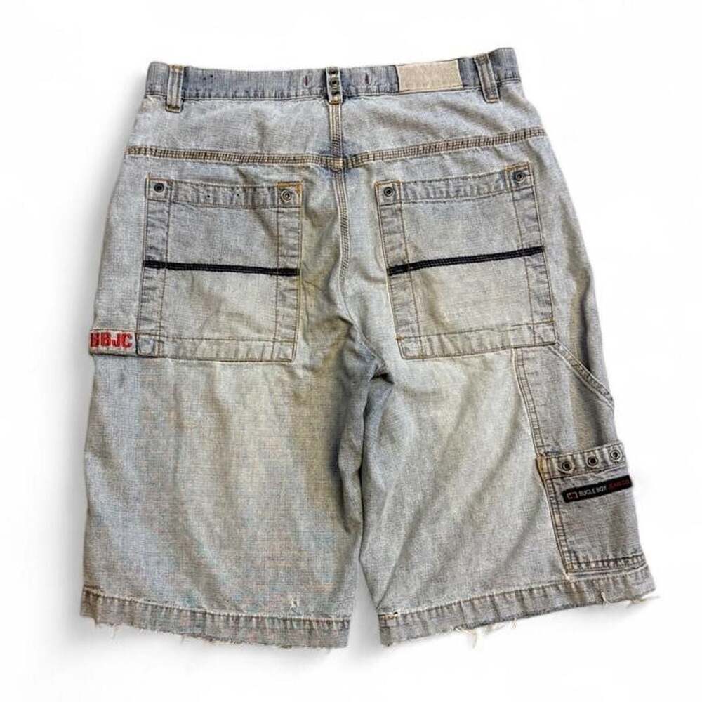 Vintage Bugle Boy Jean Co. Distressed Denim Cargo Shorts Size 34